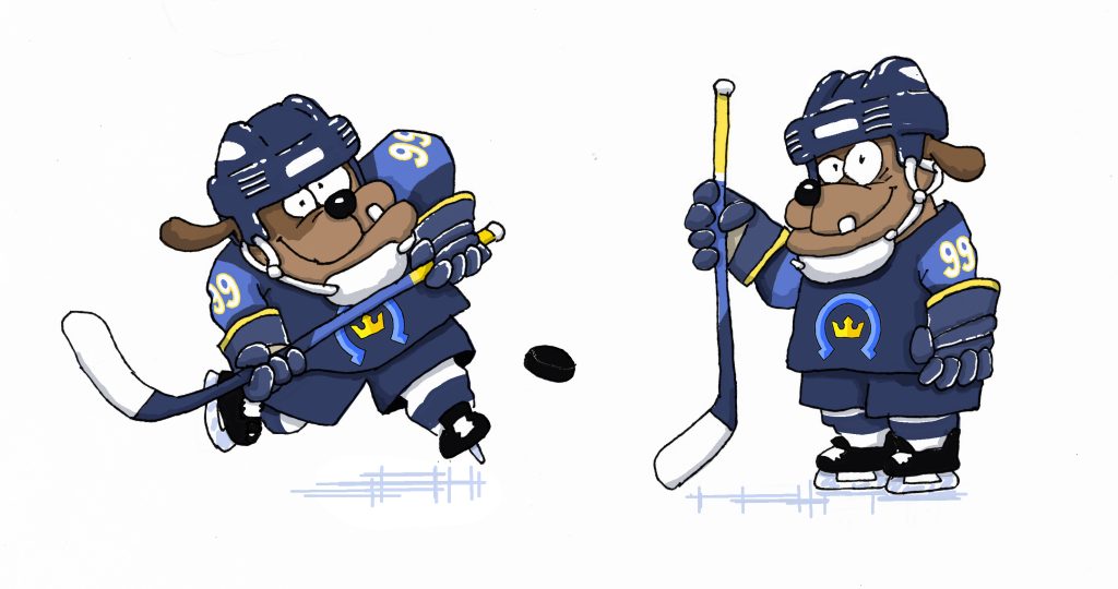 Väinö, illustrated bulldog character, the official mascot for Kiekko-Espoo by Mauri Kunnas